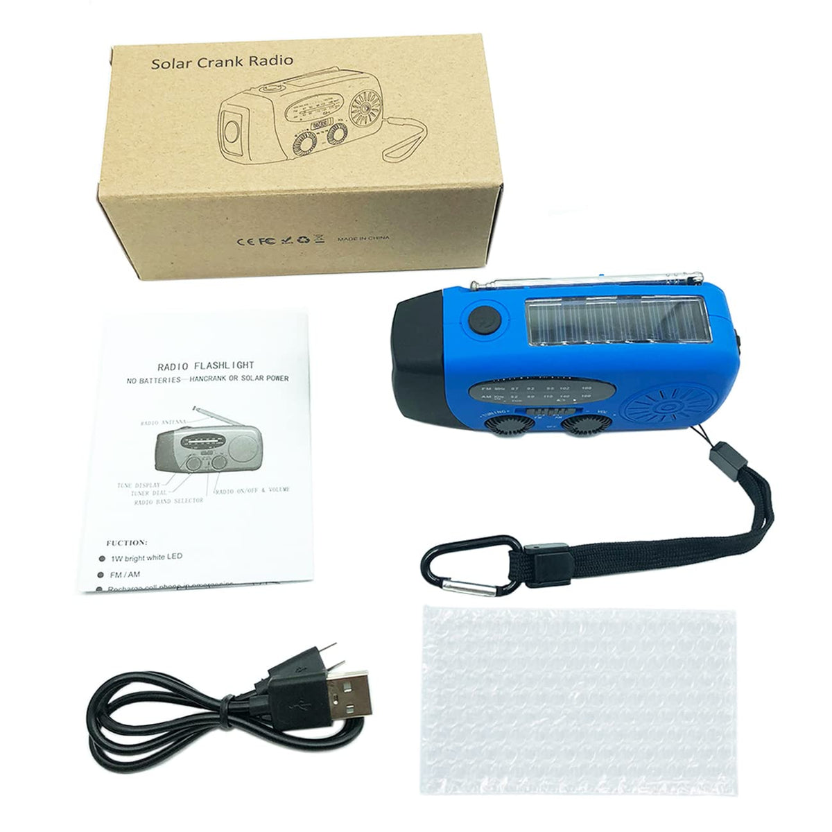 NNOOAADIO Wind Up Solar Hand Crank Radio, 2000mAh SOS Alarm for Camping