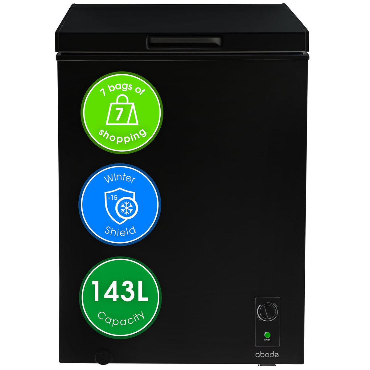 Abode Freestanding White Chest Freezer 99L with Removable Wire Basket & Counter Balance Lid, Adjustable Thermostat, 4 Star Freezer, Suitable for Garages & Outbuildings A99CF0E1W