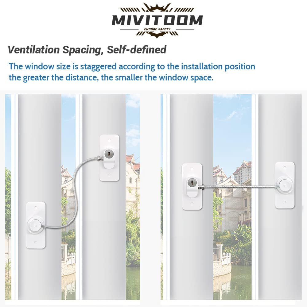 8Pcs Window Locks for UPVC Windows, MIVITOOM Window Cable Restrictor Window Safety Locks with Keys and Screws for Child & Pet Safety, Self Adhesive