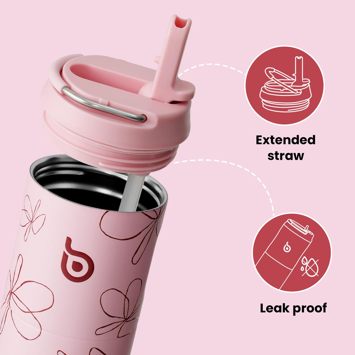 Bottle Bottle Stainless Steel Water Bottle 700ml with Straw and Lid Sports Insulated Metal Water Bottles with Handle(Black)