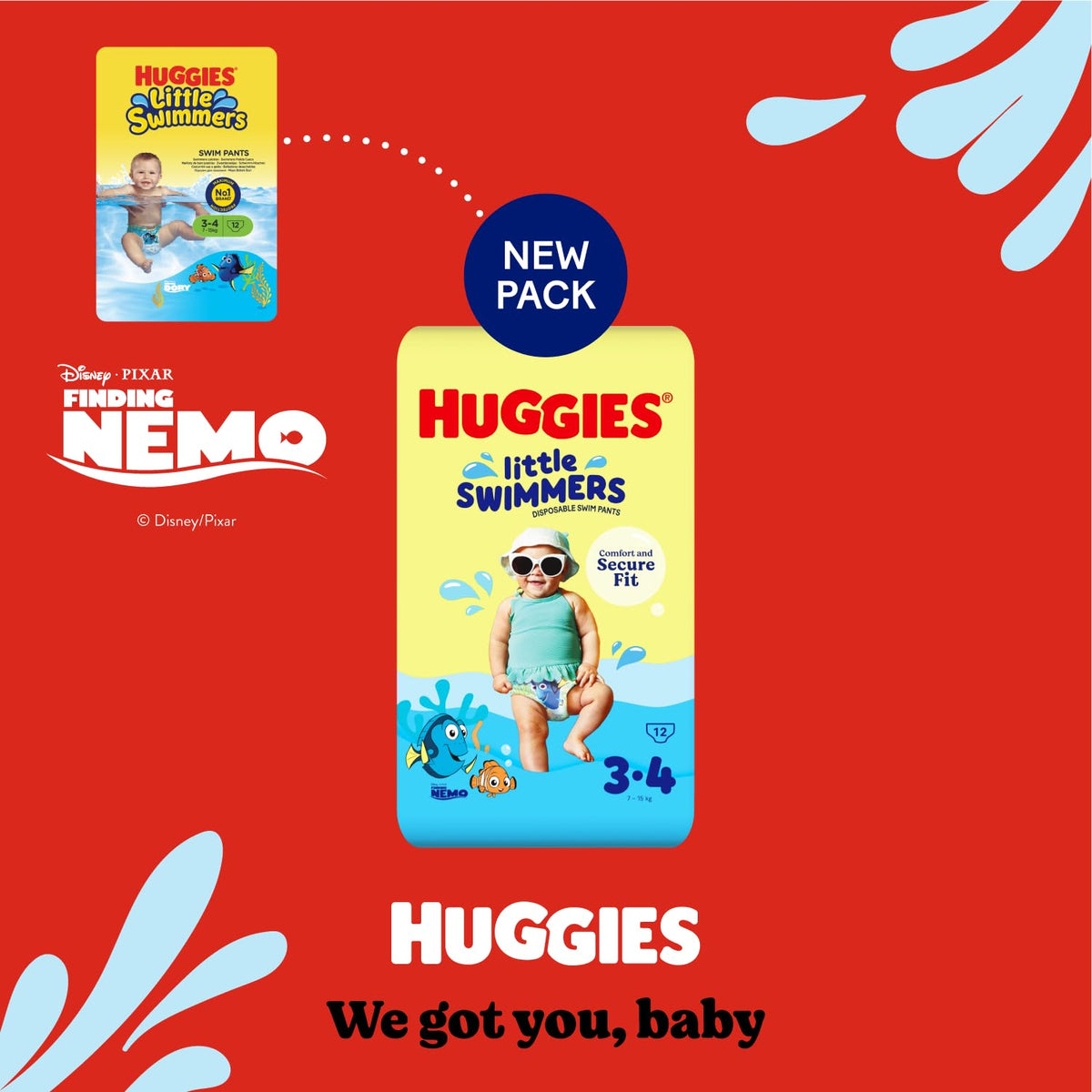 Huggies Little Swimmers, Swim Nappies, Size 5-6 - 33 Pants - Maximum Protection Swimming Nappies with Leak Guards - All-Round Stretchy Waistband