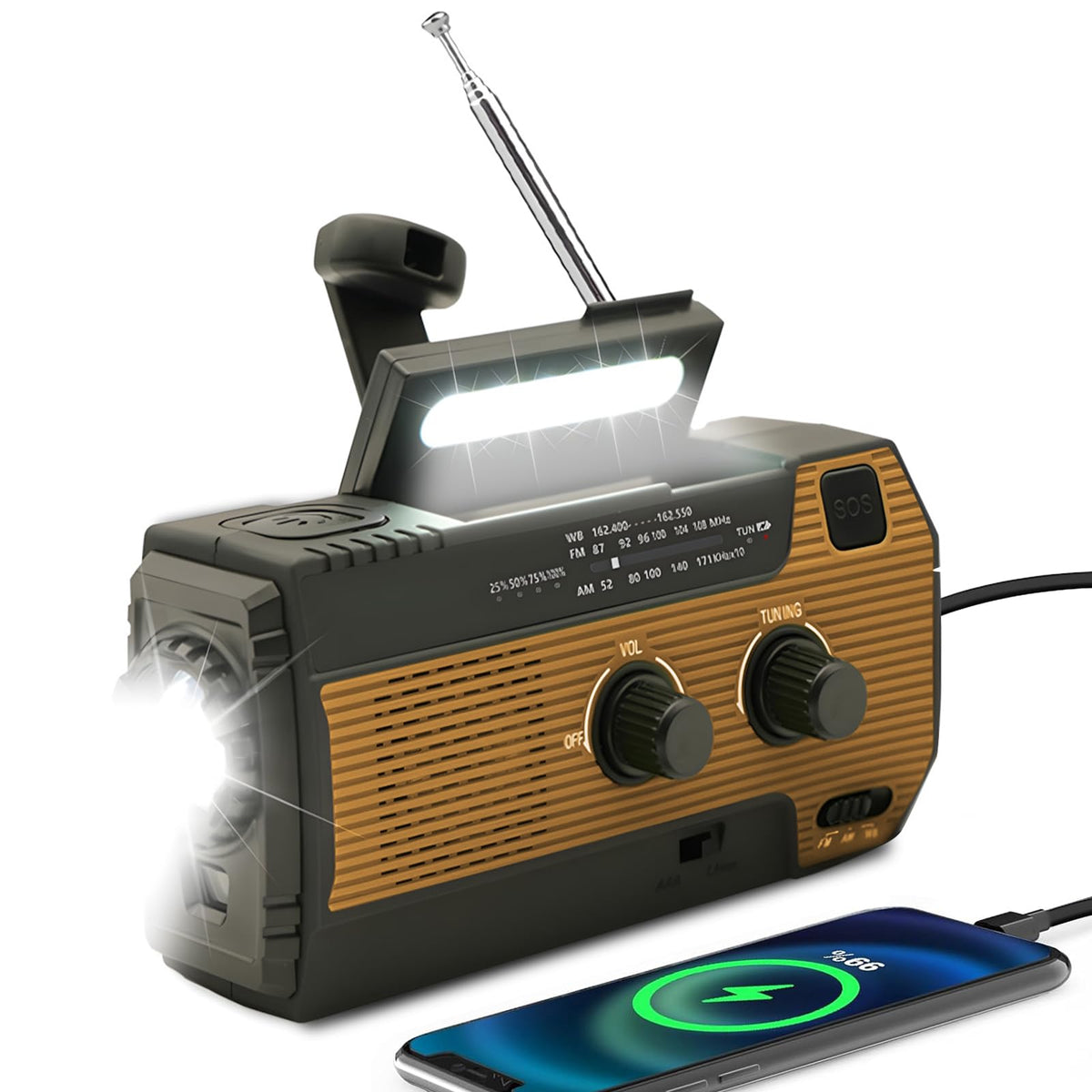 SOLARBABY Wind Up Solar Radio, Emergency Hand Crank Self Powered AM/FM Survival Solar Weather Radio with LED Flashlight,SOS Alarm,2000mAh Emergency Power Bank for Smart Phone (M-Orange)