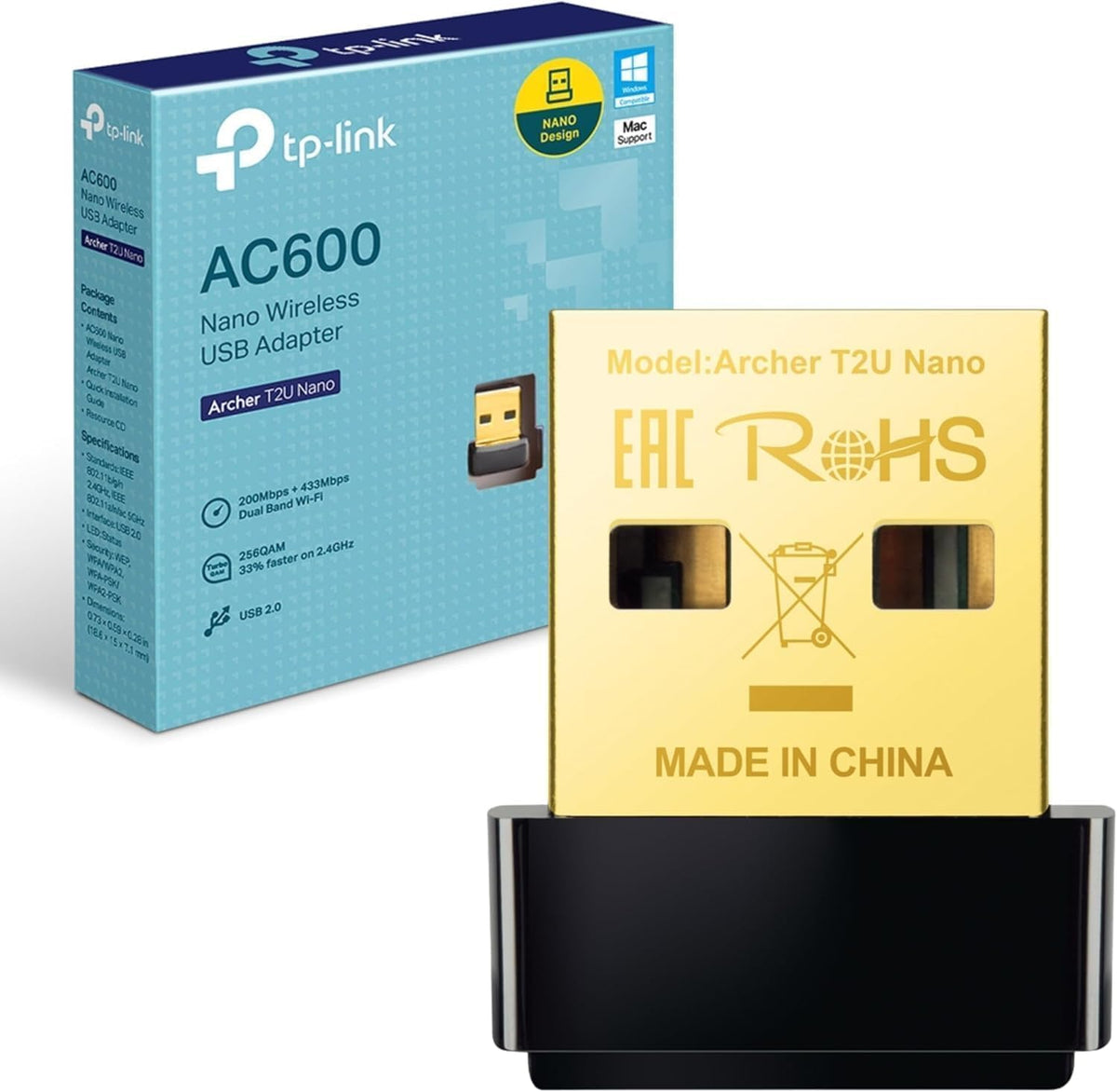 TP-Link Archer T2U Nano AC600 WiFi Dongle, Nano USB WiFi Adapter for PC