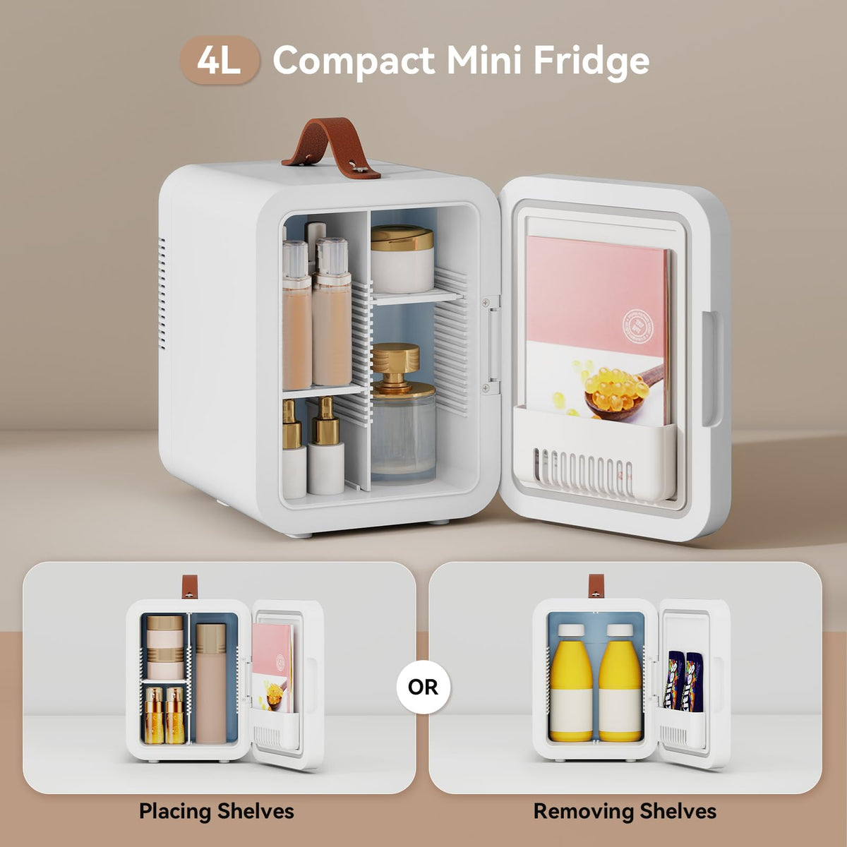 4 Liter Mini Fridge for Bedrooms, Portable Beauty Refrigerator