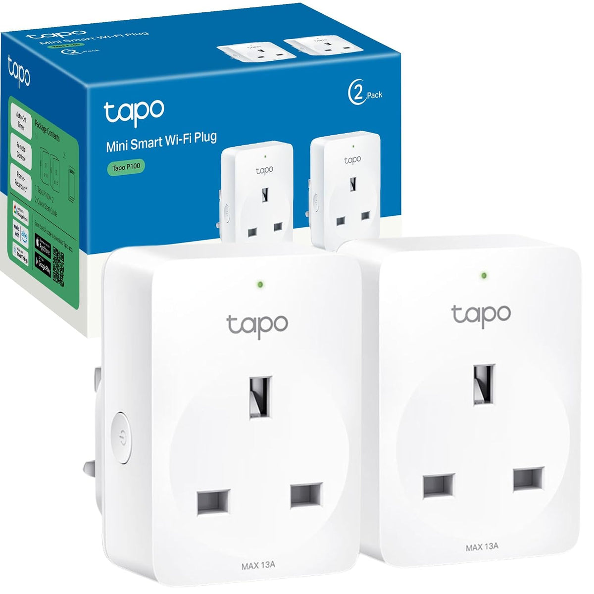 Tapo P100 2-Pack Smart Plug, Wi-Fi, App Remote Control, Voice Control with Alexa & Google, Away Mode, Scheduling & Timer, Device Sharing, Easy Set Up, Multiple Safety Guarantees