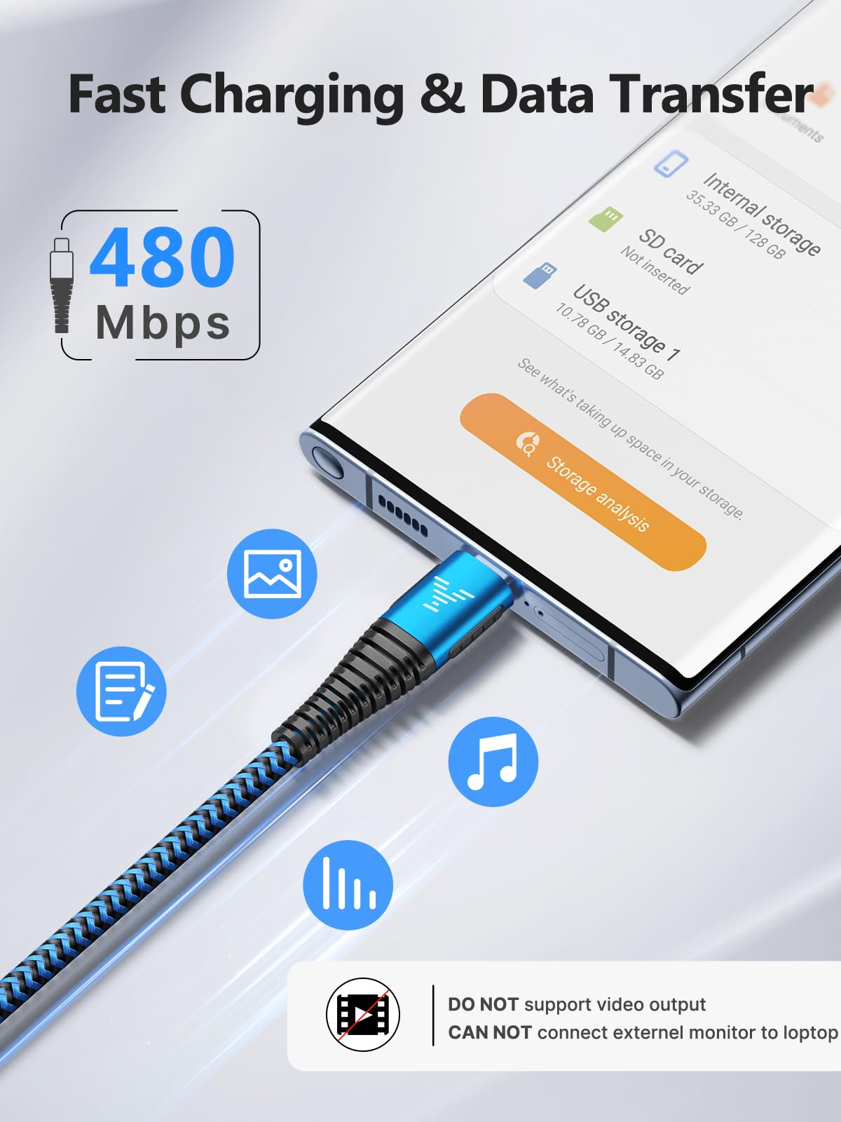 Yosou USB C Charger Cable 2M 2Pack USB A to USB C Type C Charger Fast Charging 3A Lead Braided for Samsung Galaxy S22 S21 S20,Pixel 8 7 6,PS5,Switch