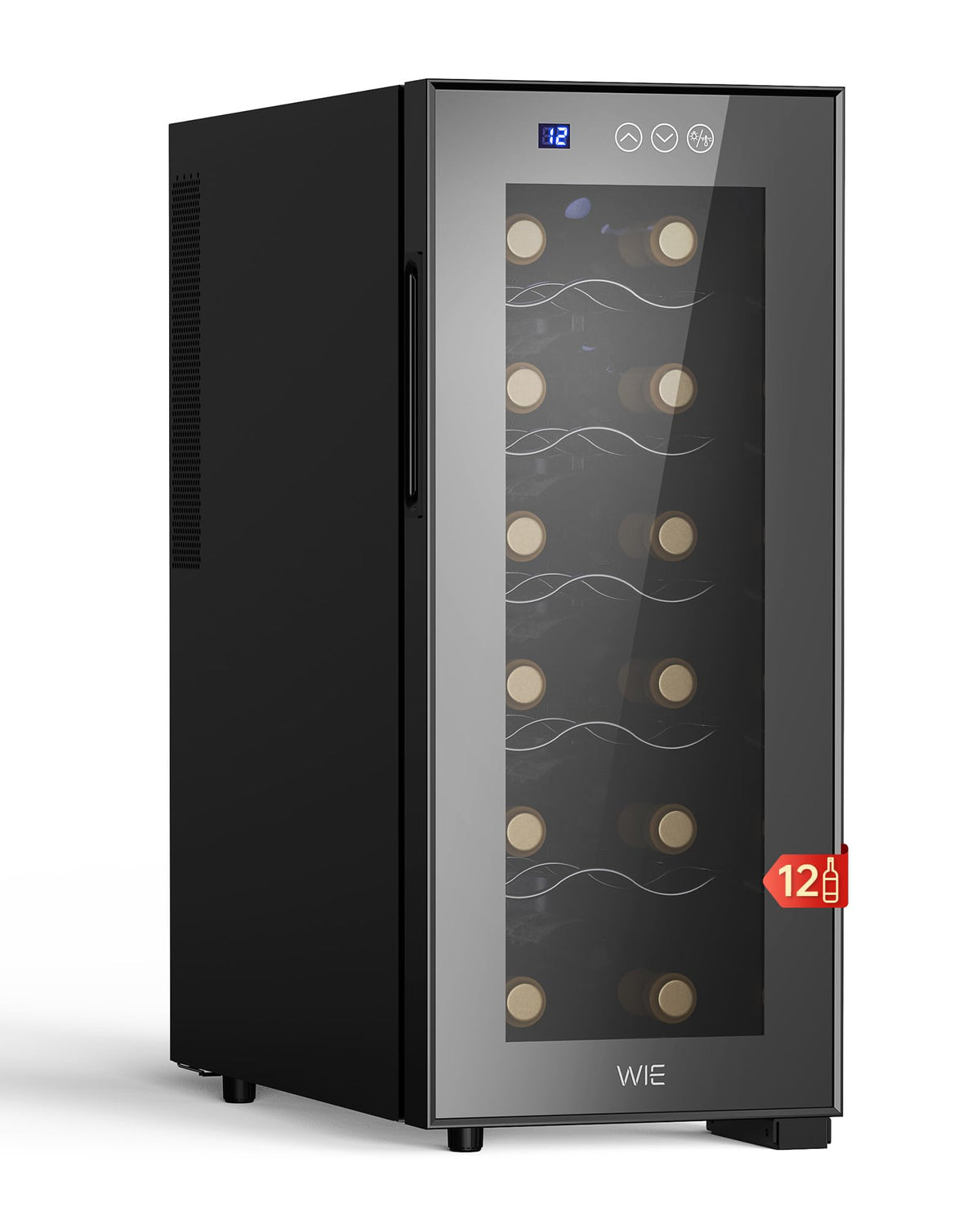 WIE 48L Drinks Fridge with Glass Door, Beer Fridge for 68 Cans or 12 Wine Bottles, Mini Fridge 4-16°C Touch Control, Quiet Beverage Refrigerators with LED Light, Reversible Door for Home, Bar, Office