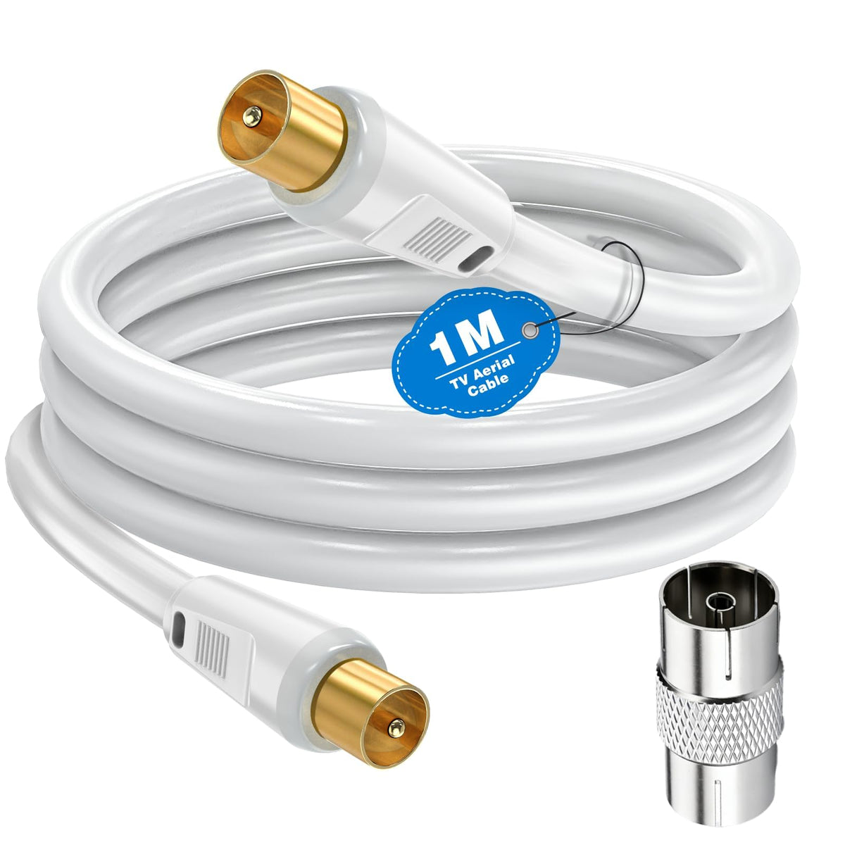 Ancable TV Aerial Cable with Coaxial Adapter 1M Black TV Ariel Lead