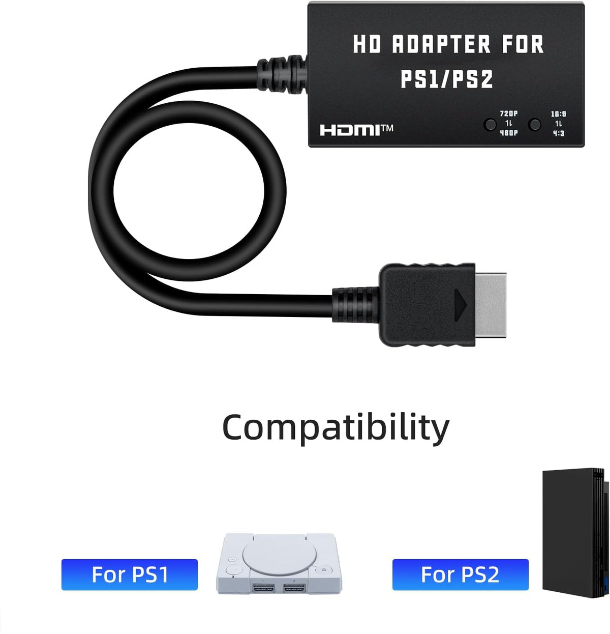 Mcbazel PS1/PS2 To HDMI Adapter,Multifunctional HDTV HDMI Cable Adapter for PS1/PS2/PS One