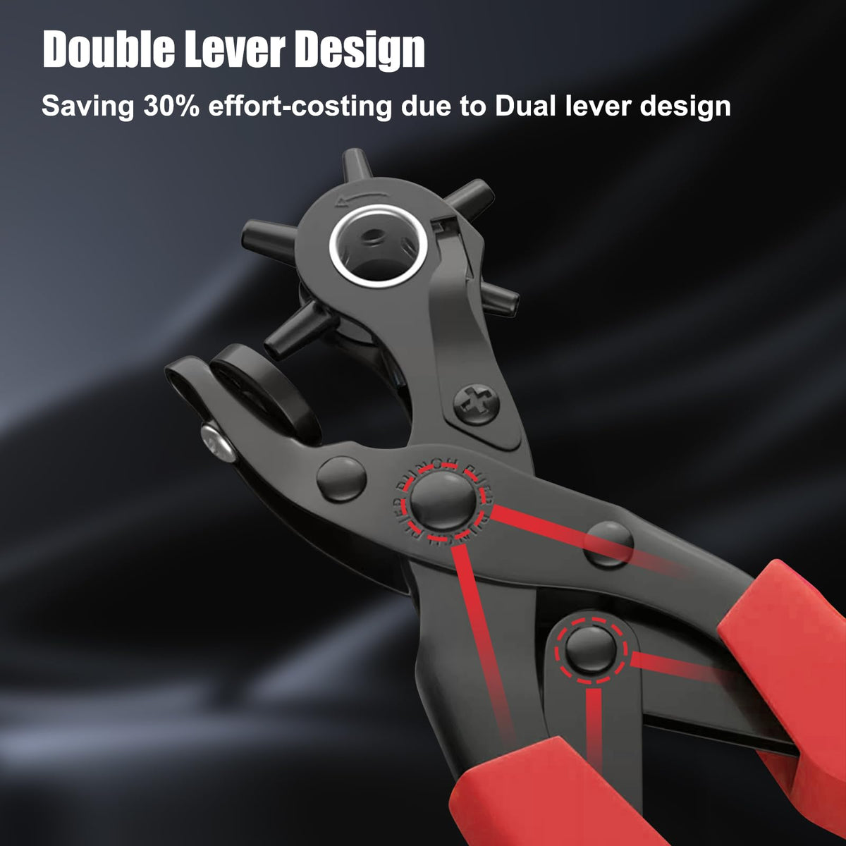 Diyife Belt Hole Puncher for Leather, 6 Sizes, Effortless Dual-Lever Design
