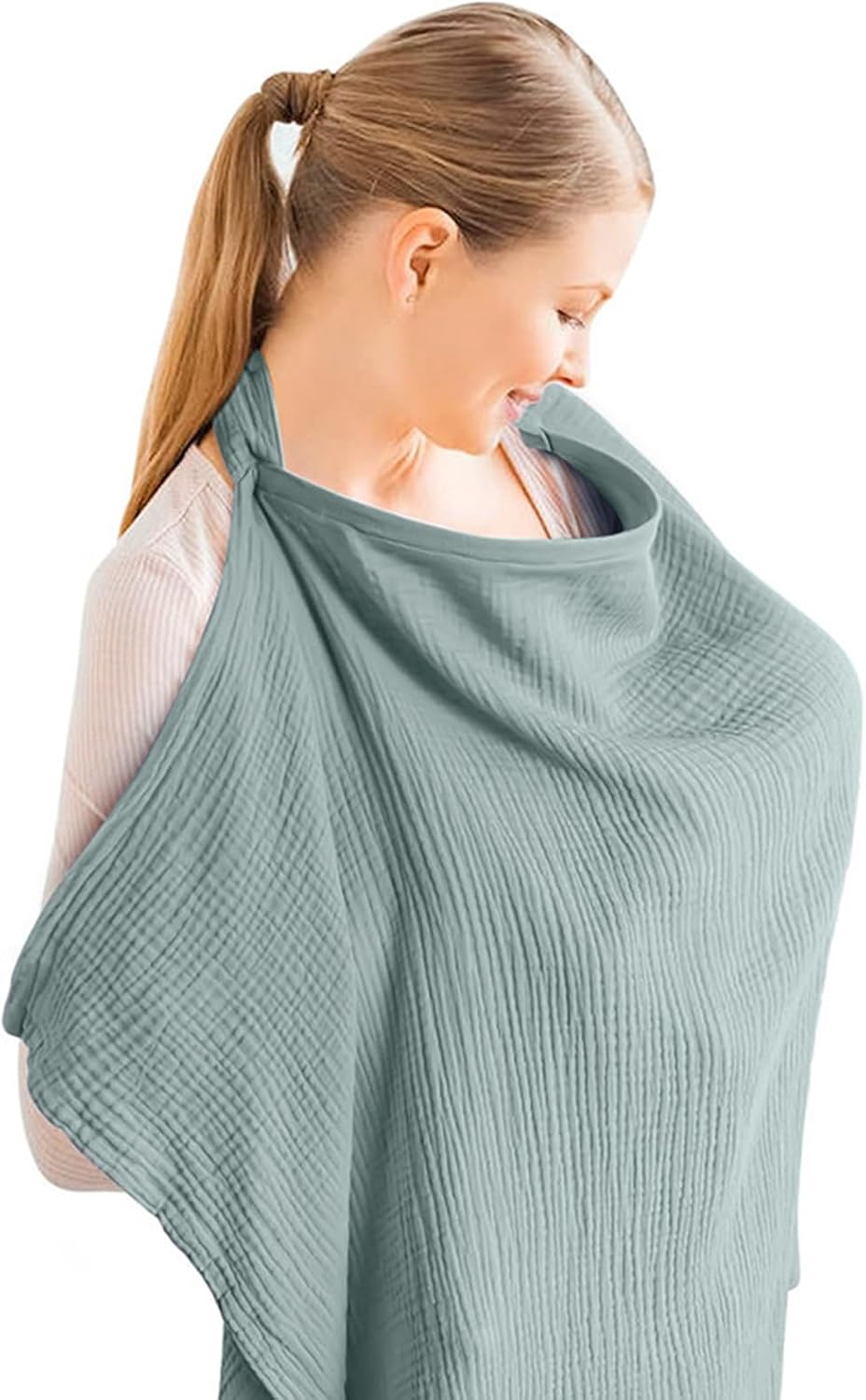 Aolso Breastfeeding Cover Nursing Cover, Muslin Cotton Soft Breathable Nursing Cover, Adjustable Strap Breast Feeding Coverall for Car Seat Blanket and Stroller Coverall (Green)