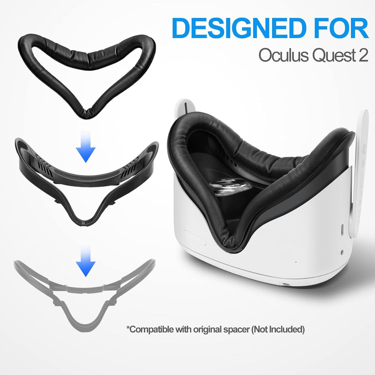 SUPERUS Facial Interface & Face Cover Pad for Oculus Quest 2, Sweat-Proof PU Foam Cushion - VR Accessories for Meta Quest 2