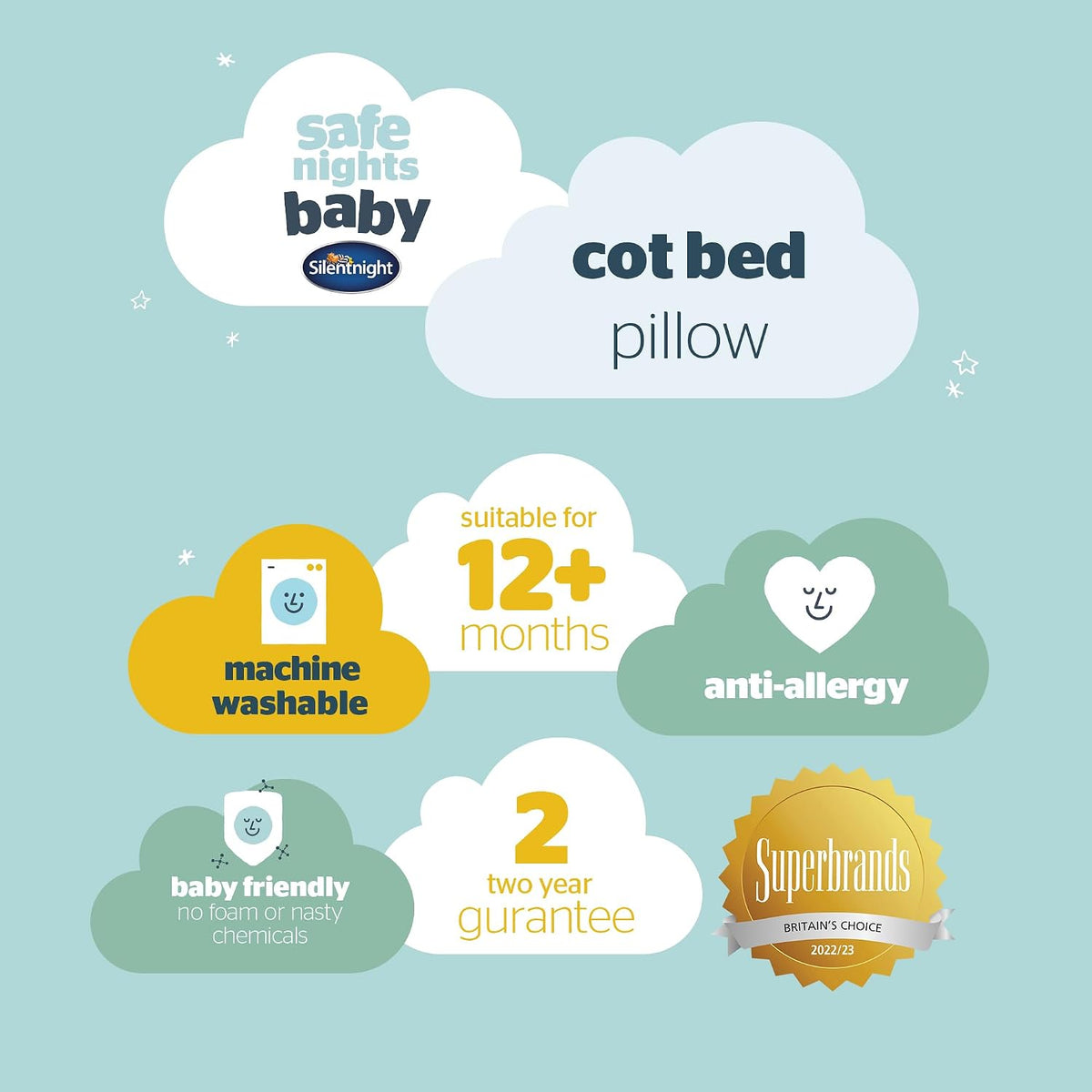 Silentnight Safe Nights Cot Bed Pillow, Anti Allergy, 1 Pack