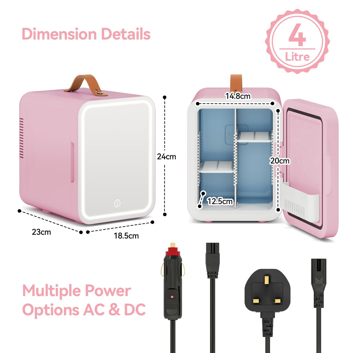 4 Liter Mini Fridge for Bedrooms, Portable Beauty Refrigerator