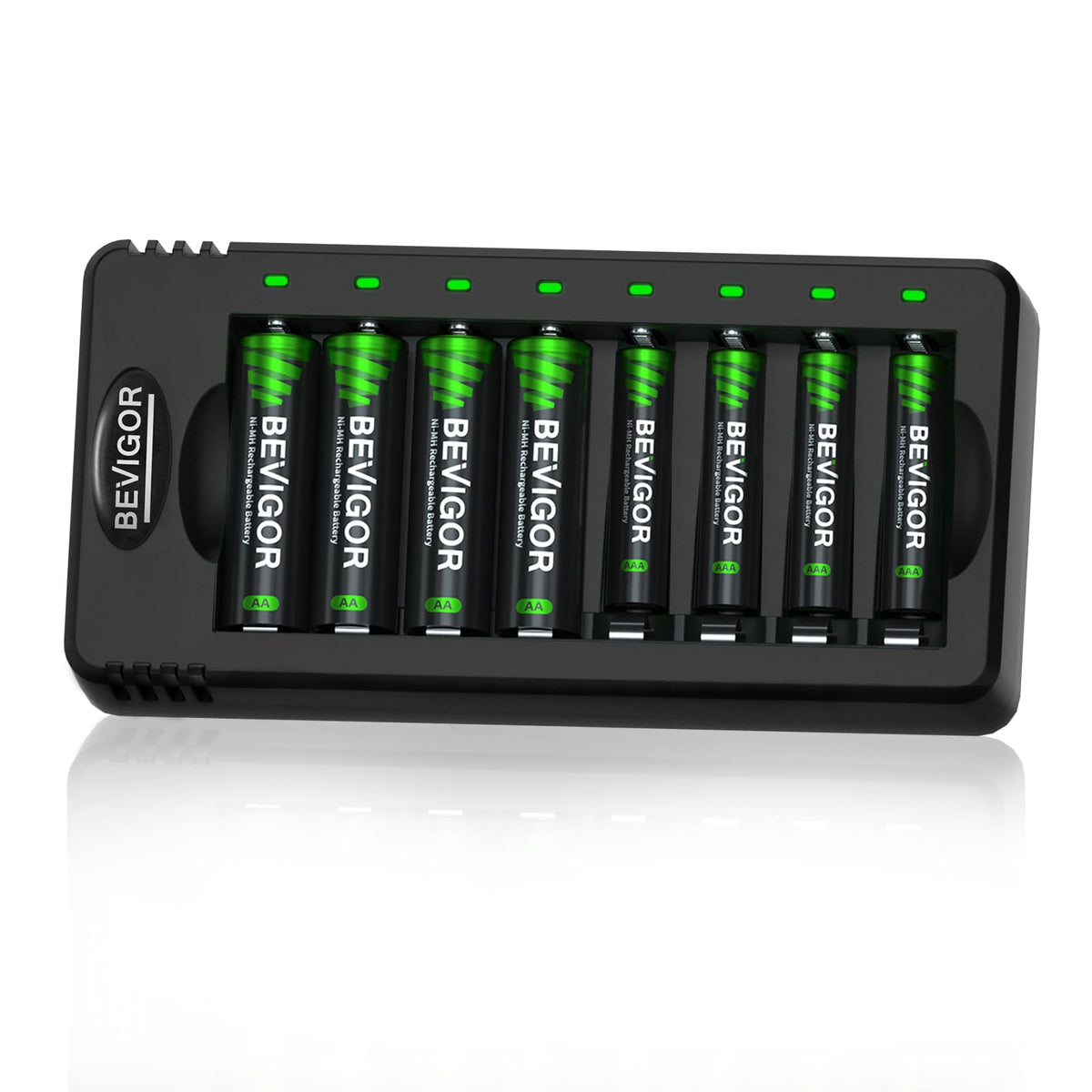 BEVIGOR 8 Pcs 2800mAh AA Rechargeable Batteries with 8 Slot LED Smart Battery Charger Set, Type C Fast Charging for Ni-MH/Ni-CD Rechargeable Batteries