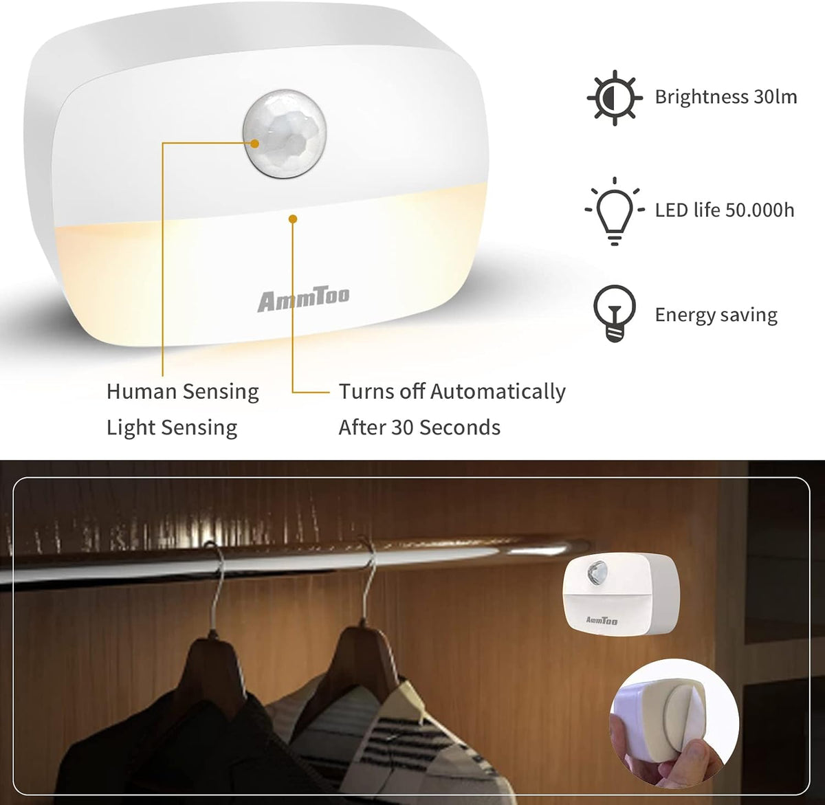 Motion Sensor Night Light, (4 Pack) Warm White Night Light Indoor Lamps