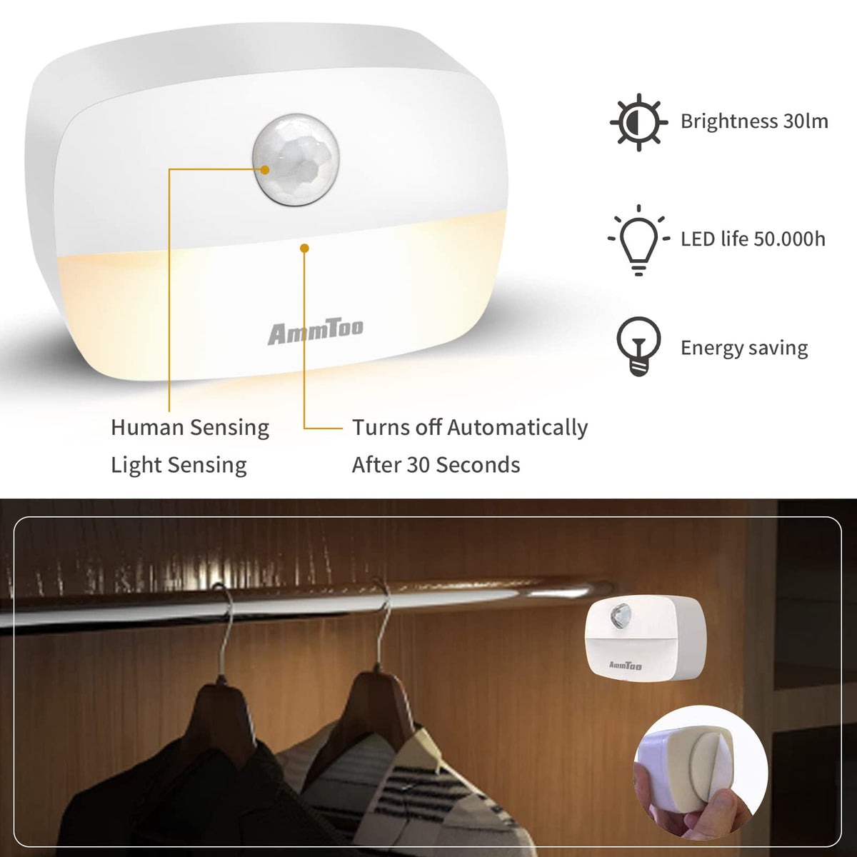 Motion Sensor Night Light, (4 Pack) Warm White Night Light Indoor Lamps