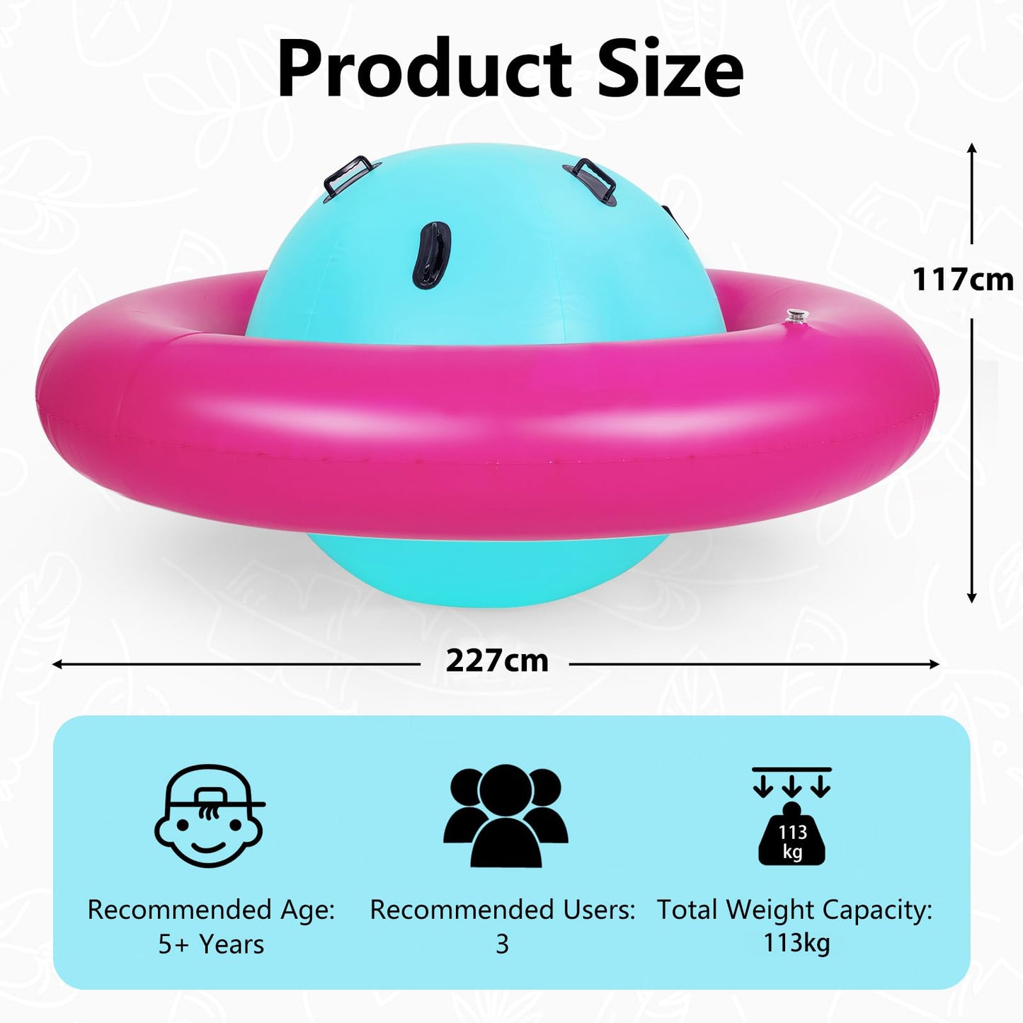 GYMAX 88'' Inflatable Dome Rocker Bouncer, Giant Inflatable Rocking Planet with 6 Handles, Indoor Outdoor Large Blow Up Rocking Ball for 5 Years Old+ Boys Girls, Max Weight 113kg (Pink+Green)