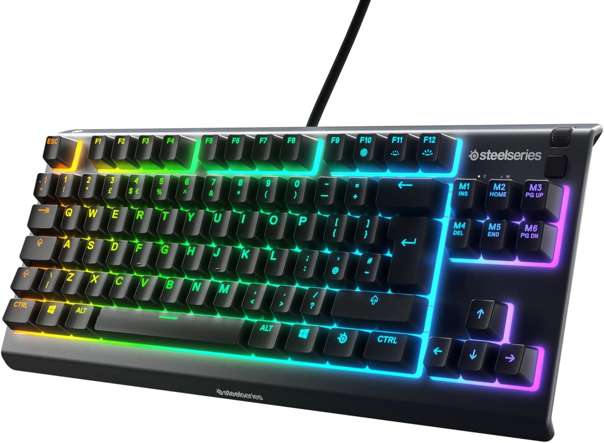 SteelSeries Apex 3 TKL Gaming Keyboard - Silent Keyboard, Tenkeyless PC Keyboard - 8-Zone RGB Illumination - IP32 Water & Dust Resistant - English QWERTY Layout, Black