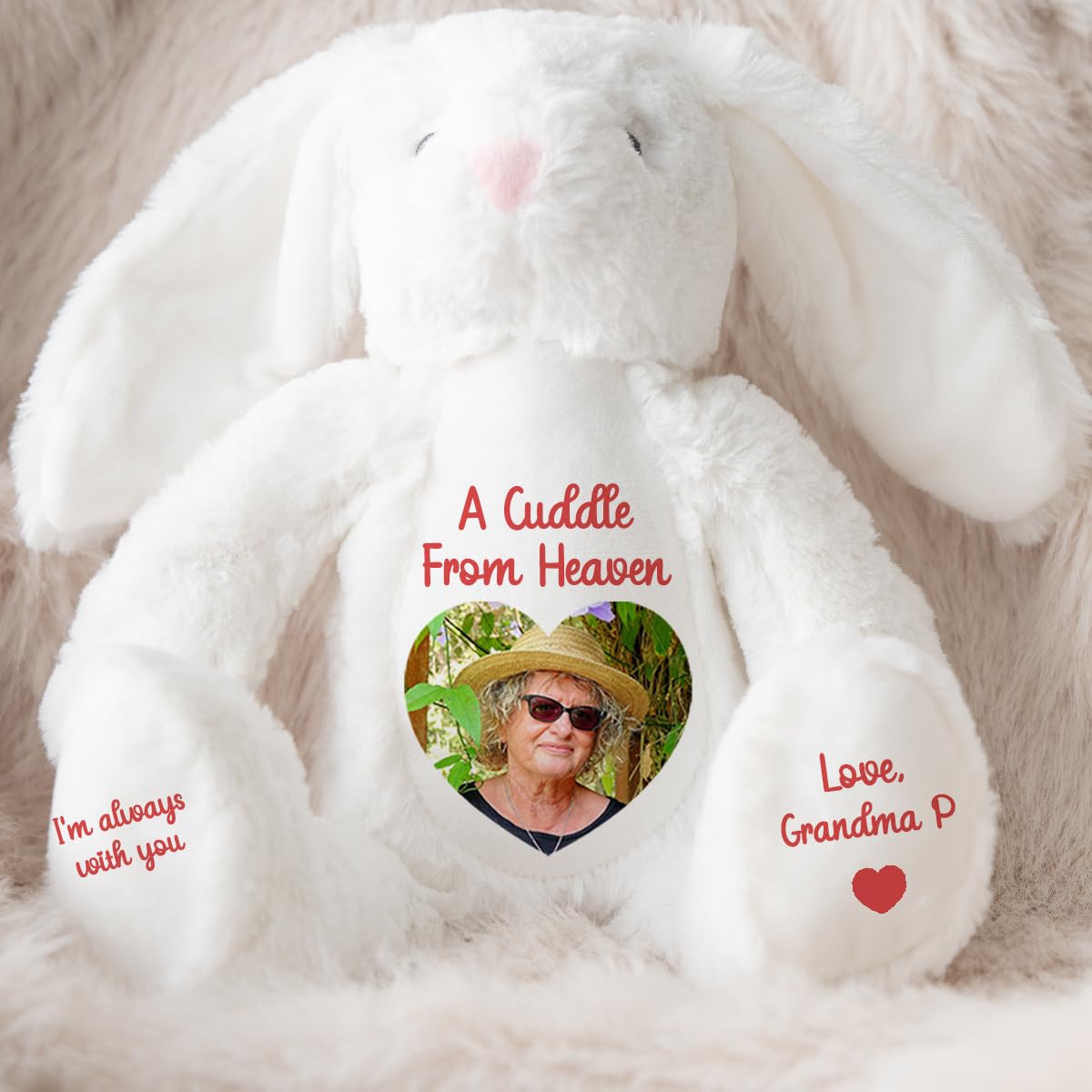 Personalised Memory Teddy Bear with Heart-Shaped Photo – “A Cuddle From Heaven” Keepsake Gift – 28 Bear Styles – Add Your Text & Choose Colour – Custom Memorial Bear (White Angel Teddy)