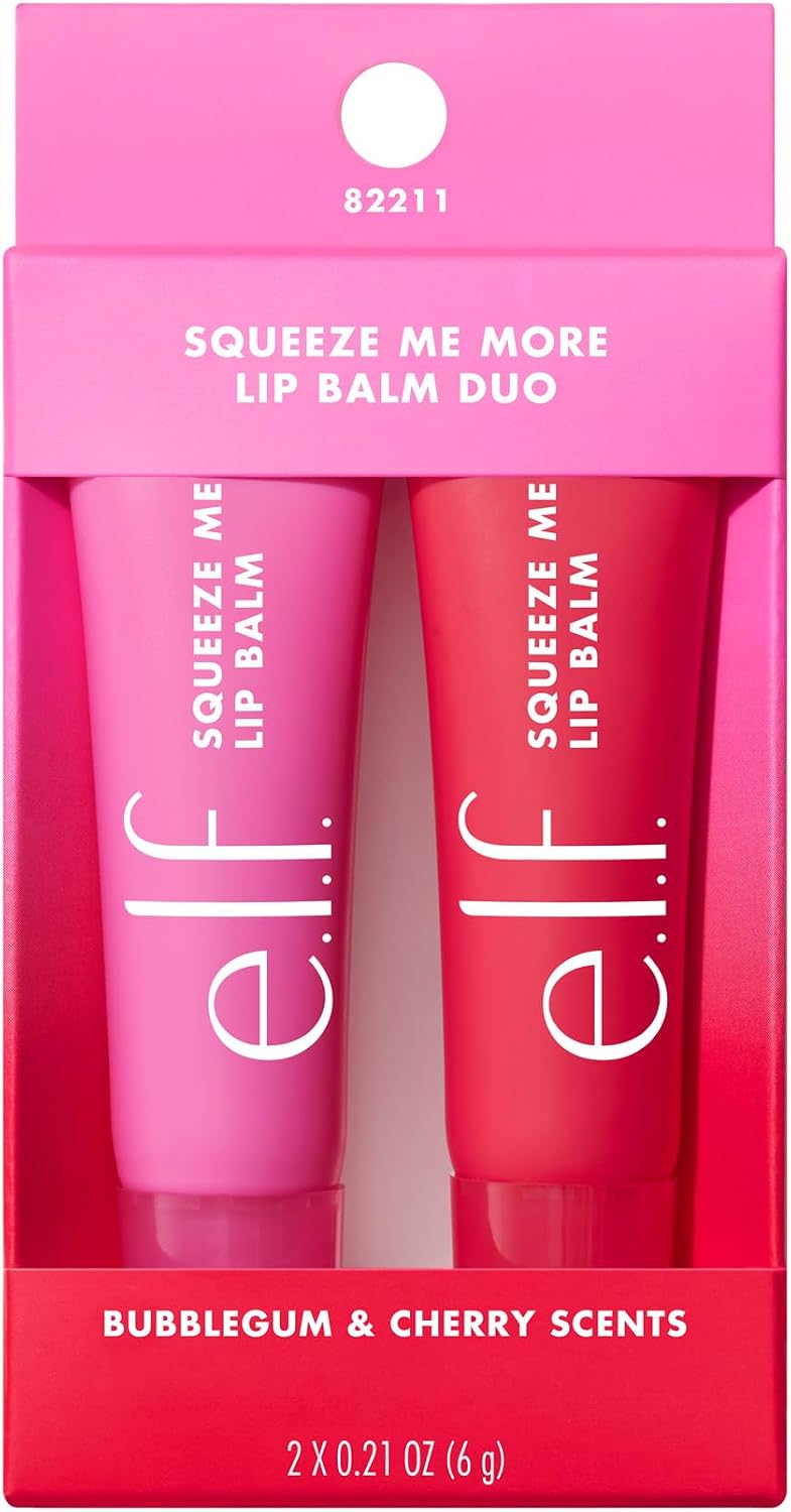 e.l.f. Squeeze Me Lip Balm Duo, Moisturizing Lip Balm for a Sheer Tint of Colour, Infused with Hyaluronic Acid, Vegan & Cruelty-Free, CHERRY/BUBBLEGUM