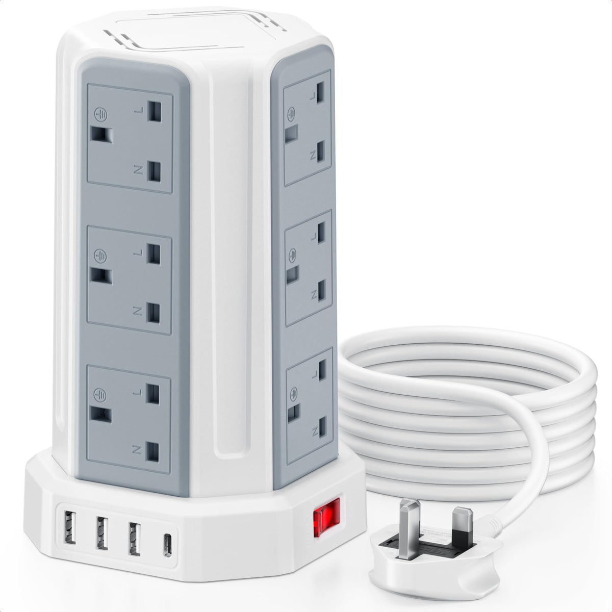 Tower Extension Lead 3M, Extension Cable with USB Ports