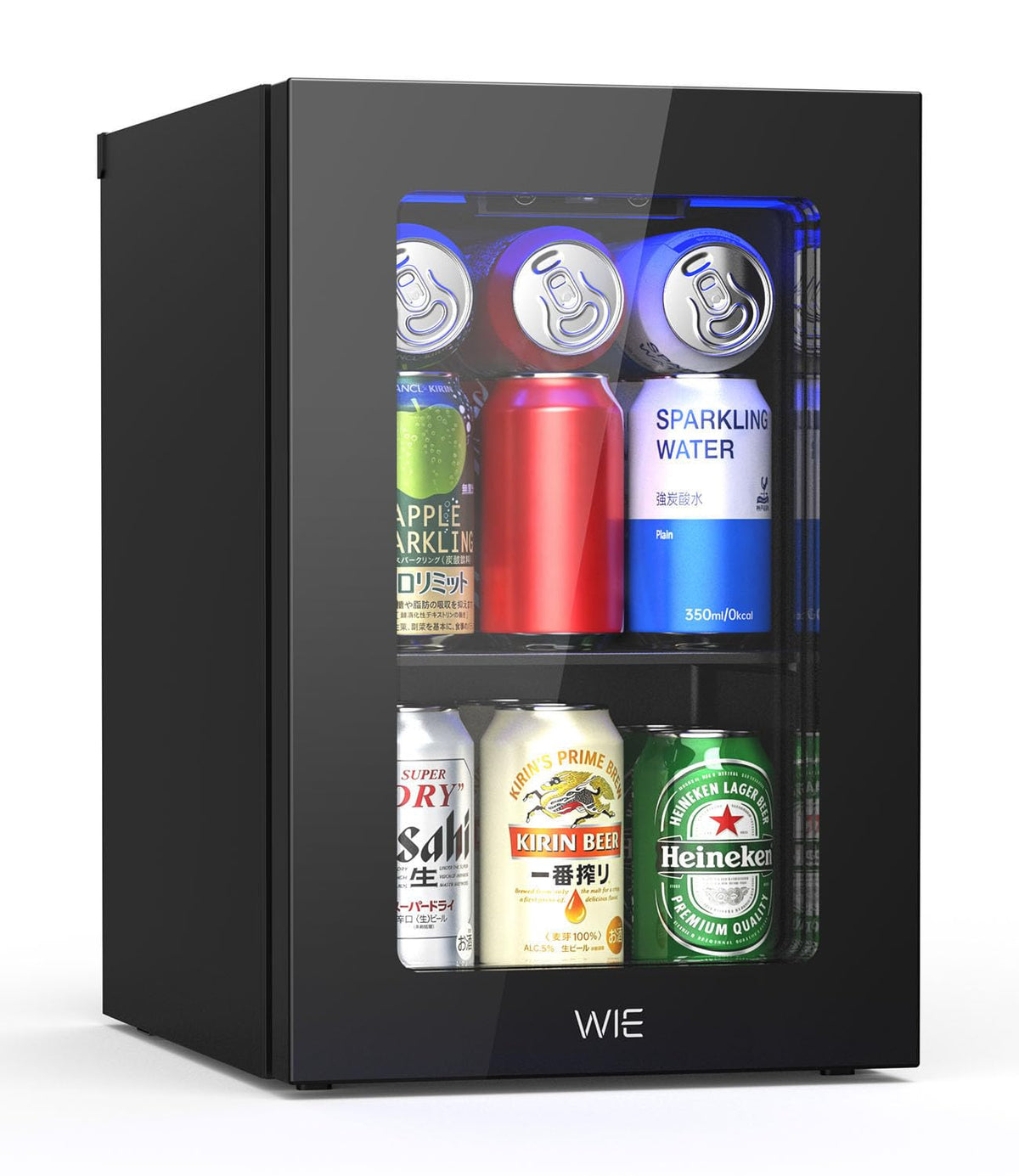 WIE 48L Drinks Fridge with Glass Door, Beer Fridge for 68 Cans or 12 Wine Bottles, Mini Fridge 4-16°C Touch Control, Quiet Beverage Refrigerators with LED Light, Reversible Door for Home, Bar, Office
