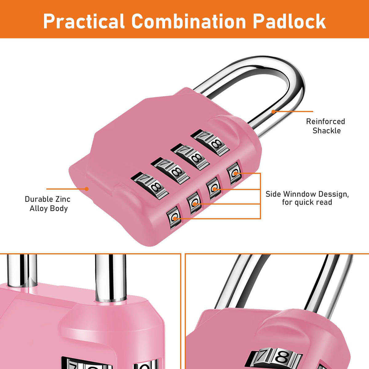 NAGE Padlocks with Code, Combination Lock 4 Digit Gym Locker (1P, Red)