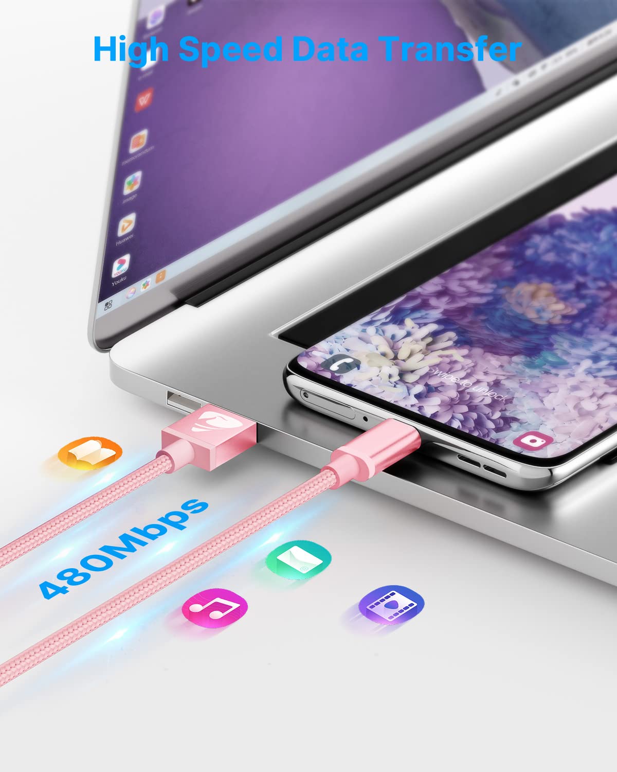 Yosou USB C Charger Cable 2M 2Pack USB A to USB C Type C Charger Fast Charging 3A Lead Braided for Samsung Galaxy S22 S21 S20,Pixel 8 7 6,PS5,Switch
