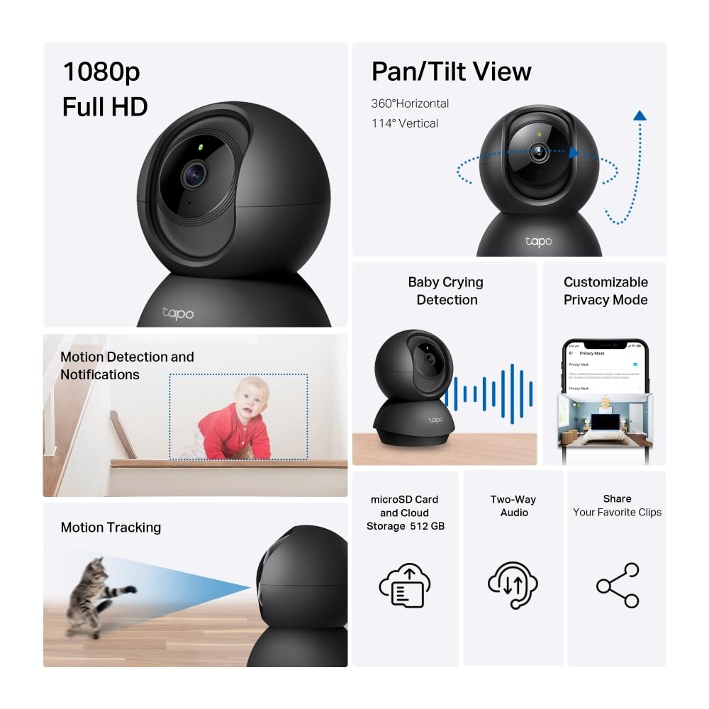 Tapo C200 Full HD Pan/Tilt Indoor Security Camera Pet Camera House Security