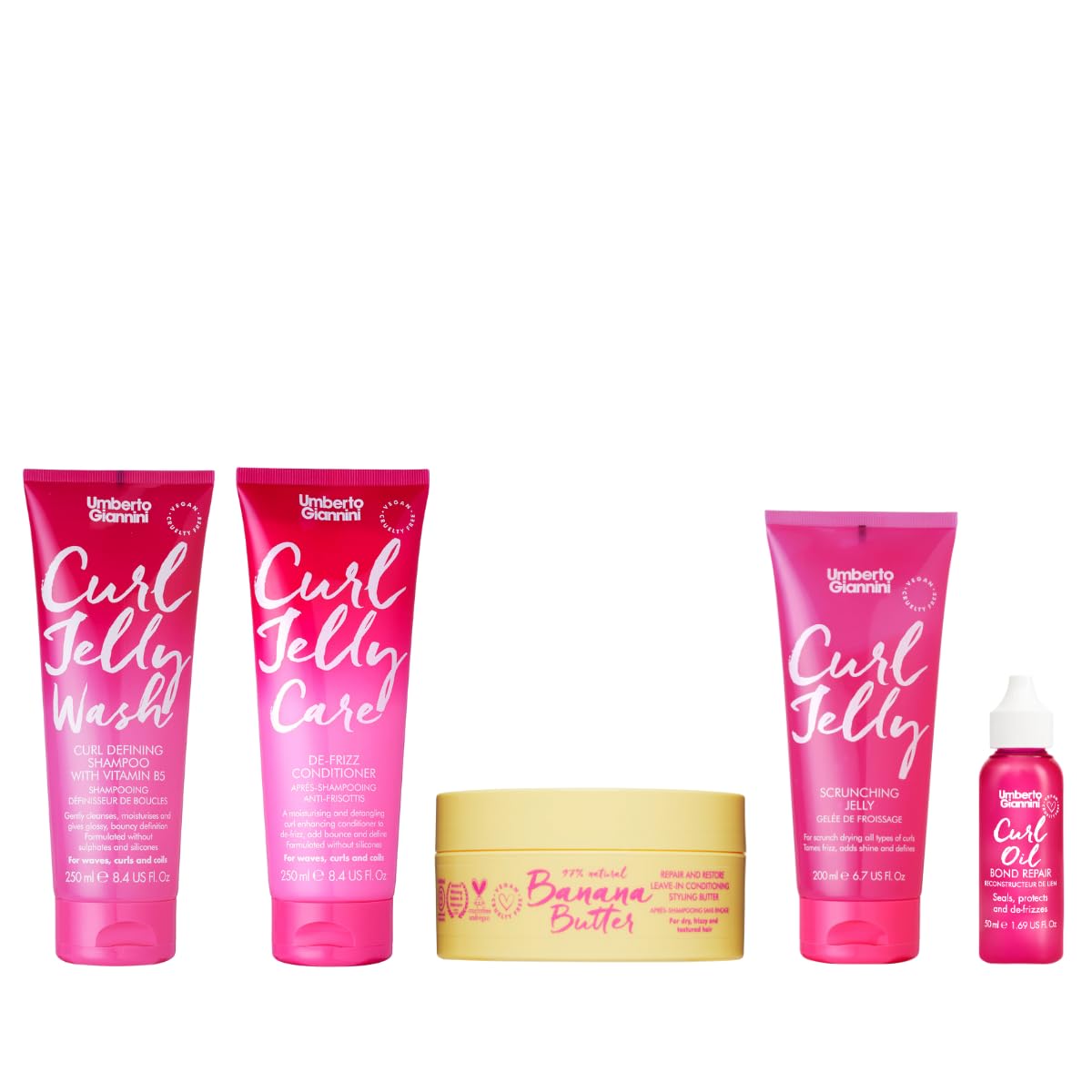 Umberto Giannini Curl Jelly Scrunching Jelly & Creme De Curl Control Cream Duo for Curly or Wavy Hair, Vegan & Cruelty Free, 2 Pack