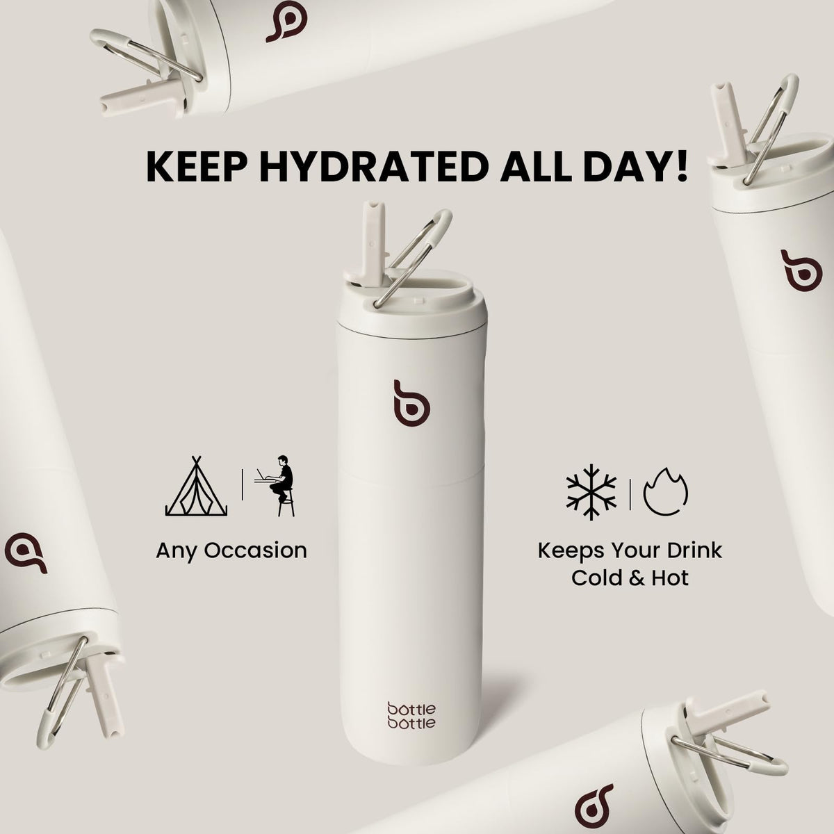 Bottle Bottle Stainless Steel Water Bottle 700ml with Straw and Lid Sports Insulated Metal Water Bottles with Handle(Black)