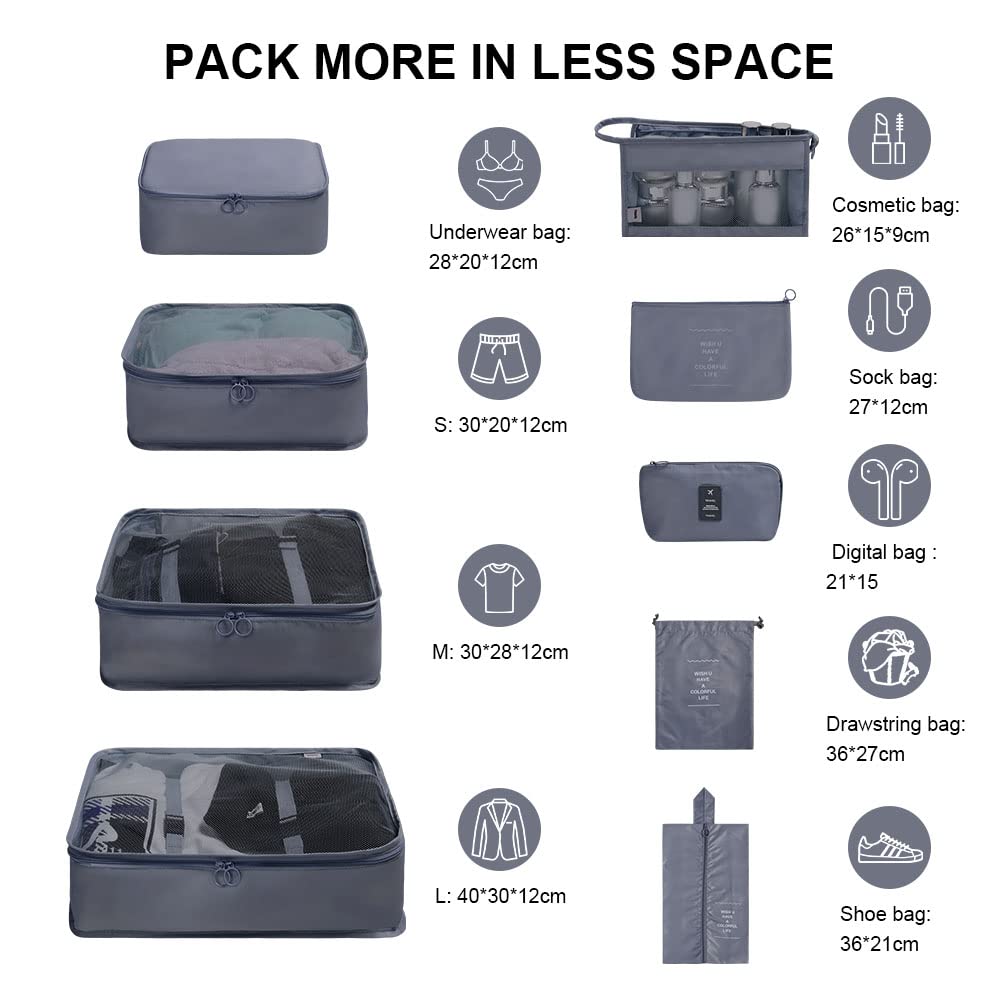 OSDUE Packing Cubes for Suitcase, 8PCS Thickening Travel Organiser Packing Bags Lightweight Travel Accessories Organizers Essentials Clothes Shoes Cosmetics Toiletries Storage Bags
