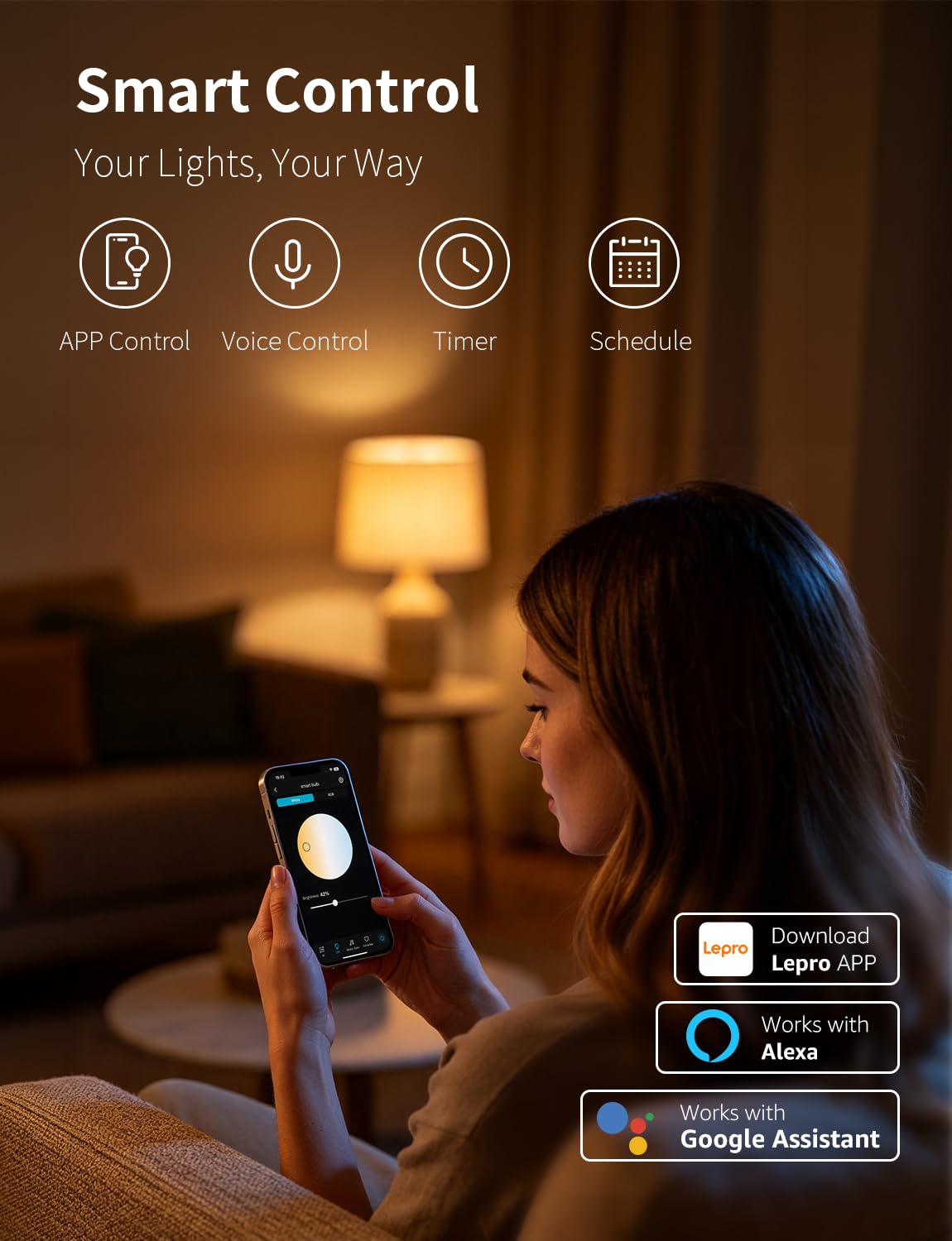 Lepro E27 Smart Bulbs, 806lm 8.5W, RGB Colour Changing, AI Lighting, 2 Pack