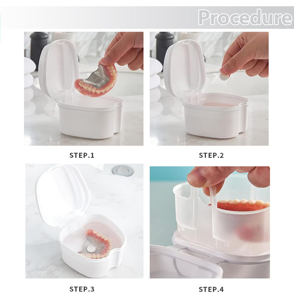 chenqi Retainer Cup Holder Mouthguard Cleaning Case with Strainer Basket, Denture Bath Box Storage Cup Holder for Travel Cleaning