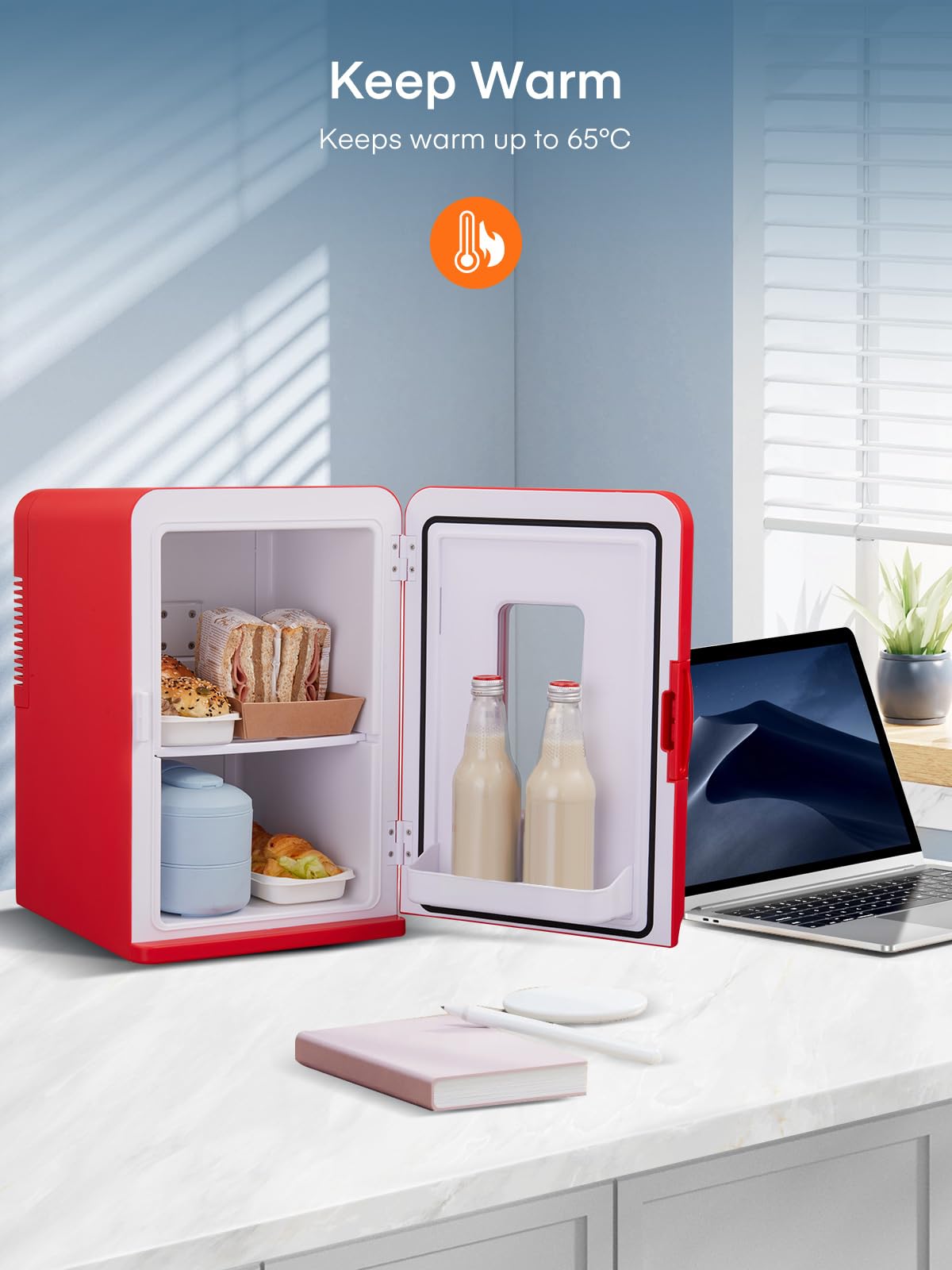Mini Fridge for Bedrooms, 15 Liter /21 Cans Portable Small Fridge, AC+DC Power Car, Office, Thermoelectric Cooler & Warmer Skincare for Food, Drinks, Cosmetics, Max & ECO Mode, Black