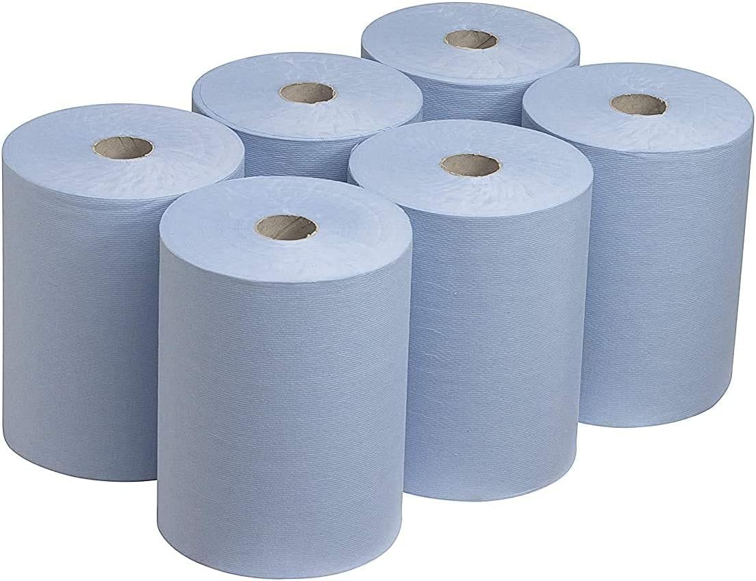 TPZ Centre Feed Paper Rolls Blue, 2 Ply Embossed Wipers, 6 Rolls, 480m Each