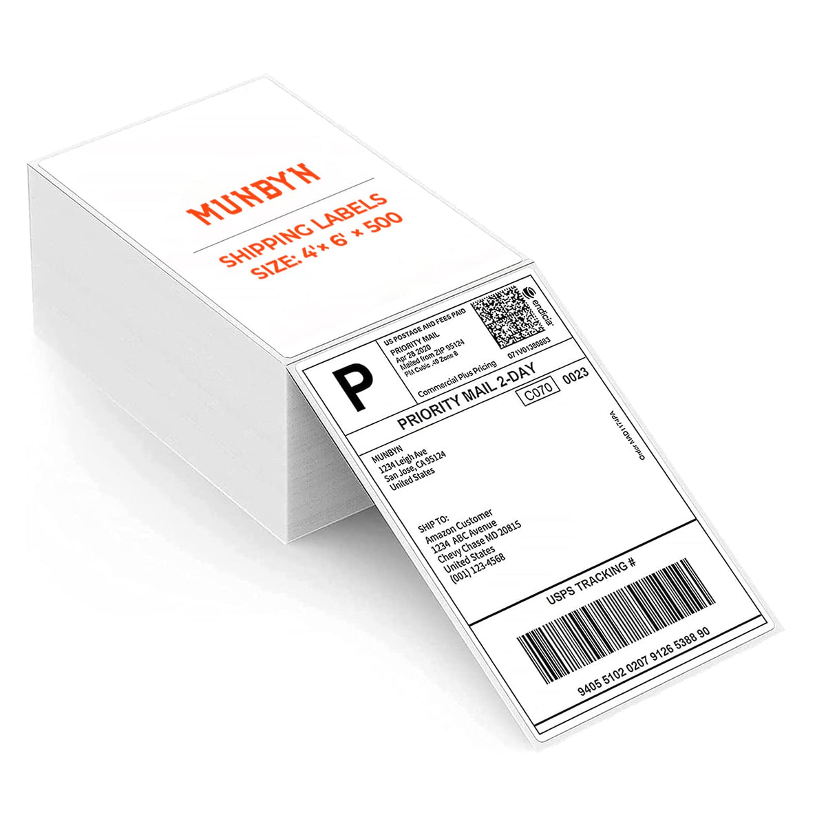 MUNBYN 4x6 Direct Thermal Labels, Fanfold Shipping Label Paper for Thermal Printer, Pack of 1000 Permanent Adhesive Labels for Shipping Packages
