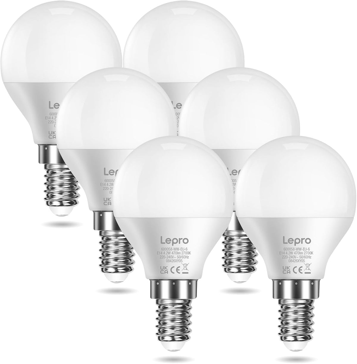 Lepro P45 E14 LED Light Bulb, Warm White 2700K, 4.2W=40W, 470LM, Pack of 6