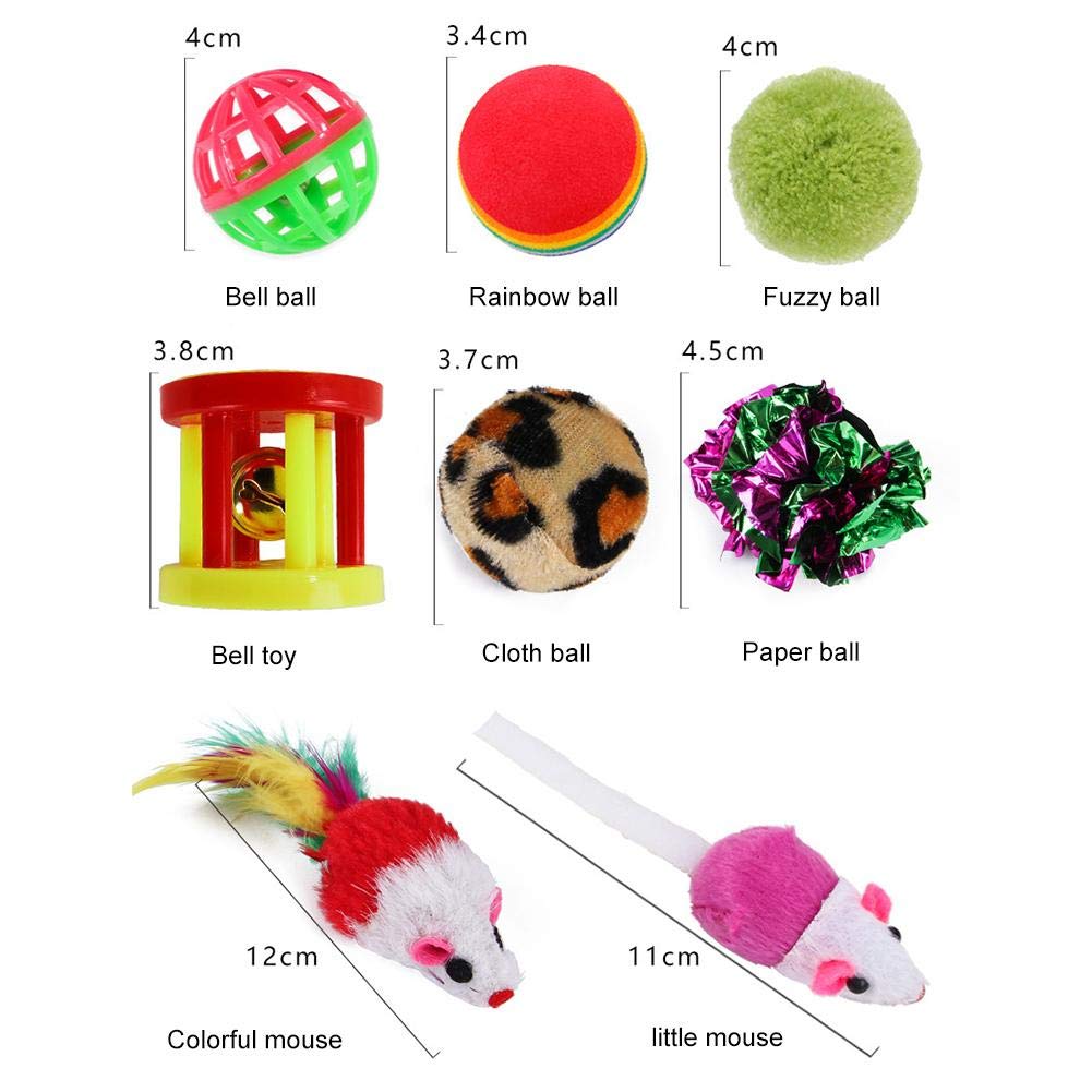 20 Pcs Cat Toys for Indoor Kitten, Collapsible Tunnel, Interactive Feather Wand Ball Spring Mice Toy for Puppy Kitty