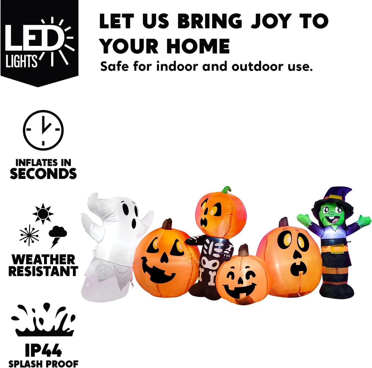 Joiedomi 8 ft Long Inflatable Three Characters and Pumpkin Patch With Built-in LEDs for Halloween Party Indoor, Outdoor Yard Lawn Garden Decorations