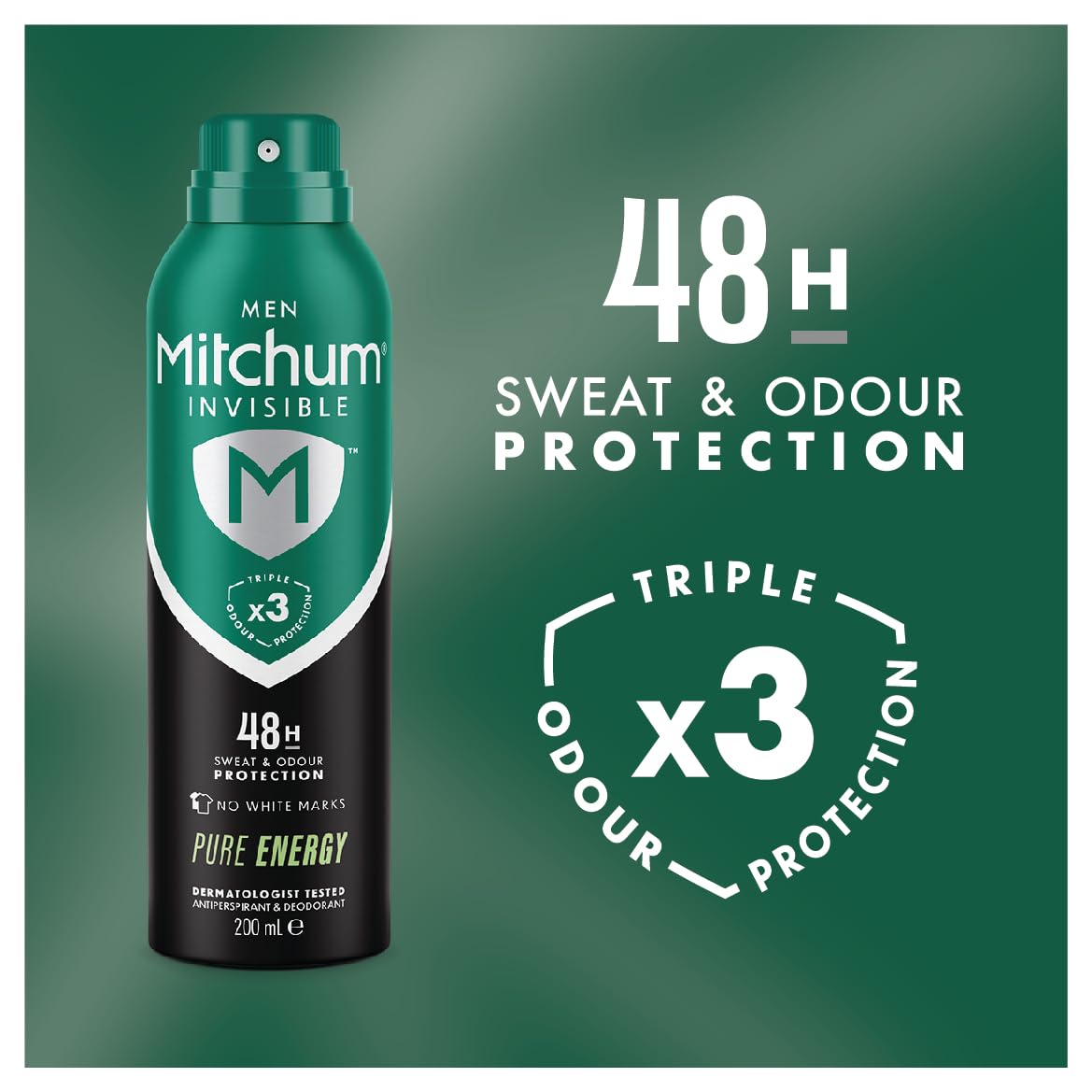 Mitchum Invisible Men 48HR Protection Roll On Anti-Perspirant & Deodorant, No White Marks, Alcohol Free, Pure Energy 100 ml 7246640000 - Packaging May Vary
