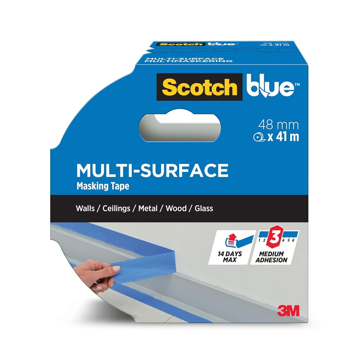 ScotchBlue Multi-Surface Premium Masking Tape, 24mm x 41m, 1 Roll/Pack - Scotch Adhesive Blue Painters Tape, For Painting and Decorating, Indoor & Outdoor, Sticks Well, 100% PEFC