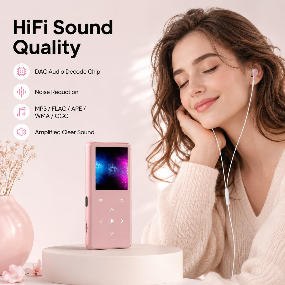 64GB MP3 Player with Bluetooth 5.2, AiMoonsa Music Player with Built-in HD Speaker, FM Radio, Voice Recorder, HiFi Sound, E-Book Function, Earphones Included