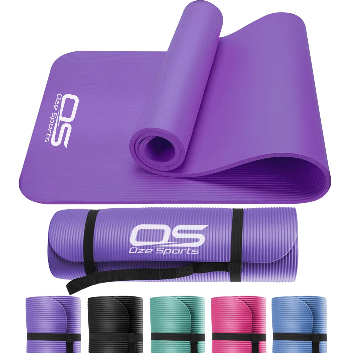 OZE SPORTS Yoga Mat, NBR Foam, Extra Thick, Non-Slip, High Density, Large, for Pilates, Gymnastics, HiiT and Fitness, with Free Carry Strap