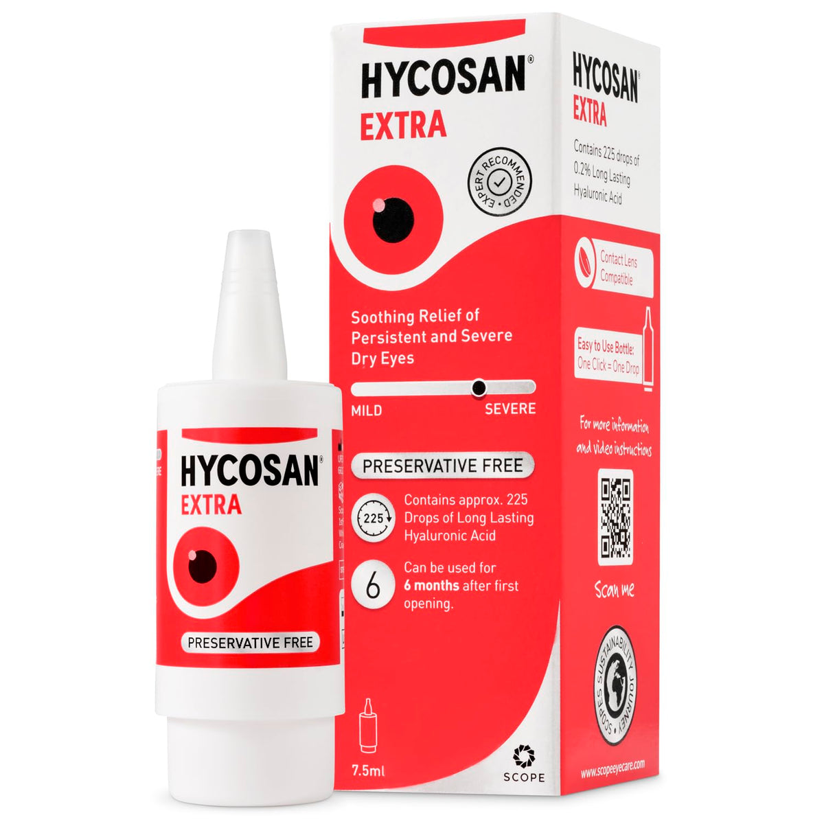 Hycosan Extra - Eye Drops with Hyaluronic Acid for Soothing Relief of Severe and Persistent Dry Eyes - Contact Lens Compatible - Preservative Free (7.5 ml (Pack of 2))