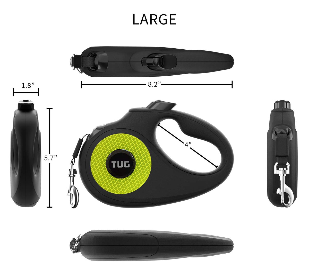 TUG 360° Tangle-Free Retractable Dog Lead for Up to 25 kg Dogs | 5 m Strong Nylon Tape | One-Handed Brake, Pause, Lock (Medium, White/Orange)