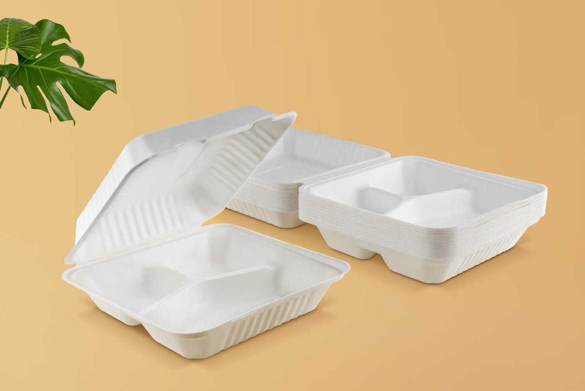 FOOGO Green 50pcs Clamshell Takeaway Boxes, 9x6 inch, 30oz / 900ml