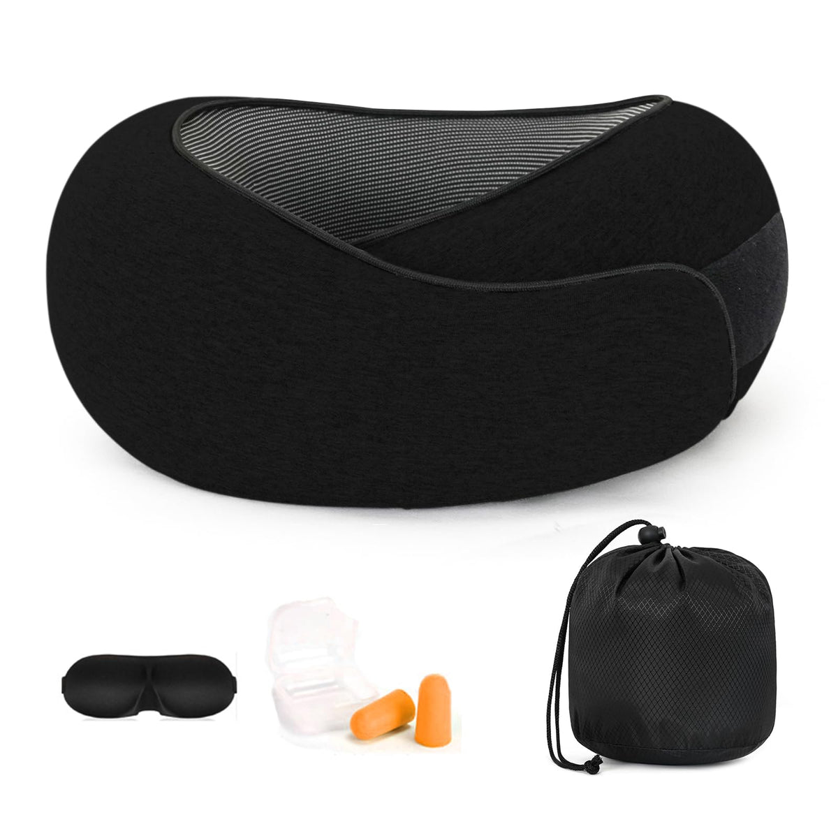 Memory Foam Travel Neck Pillow, 360° Support with Eye Mask&Earplugs