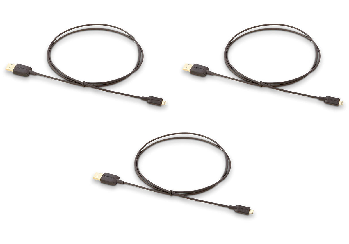 Amazon Basics 5-Pack USB-A to Micro USB Charging Cable, 480Mbps Transfer Speed with Gold-Plated Plugs, USB 2.0, 3 m, Black